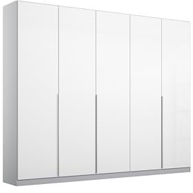 Rauch Möbel Alabama, Kleiderschrank für Schlafzimmer, Kinderzimmer, Wohnzimmer, Garderobe, Flur, 5-türig, mit Zubehör Basic, Farbe Hochglanz Weiß/Seidengrau, Breite 226 cm