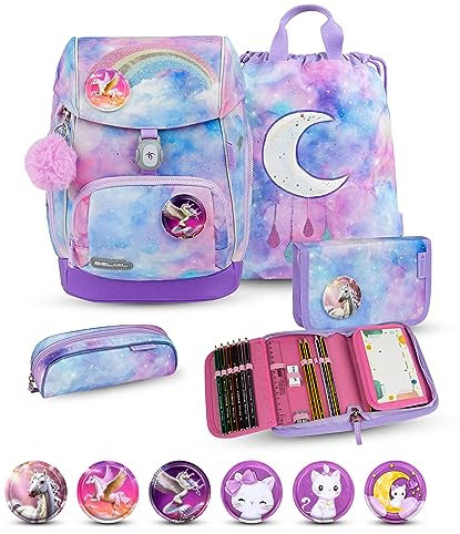 Belmil Premium Comfy Plus ergonomisches Schulranzen Set 5 - teilig, für kleine Kinder/Erstklässler - STAEDTLER, Brustgurt, Hüftgurt, Magnetverschluss (405-73/P/S) (Moonlight)