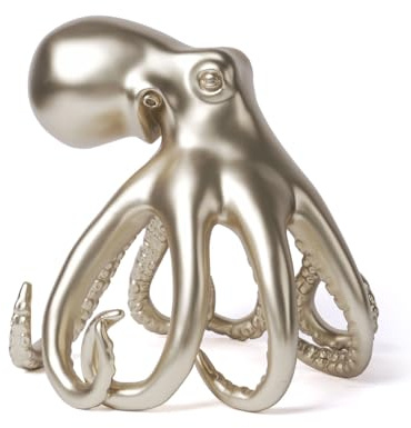 NENBOLEC Oktopus Skulptur Modern Deko Maritim Statue Figur Tischkunst 22cm | Metallische Gold Resin Ornament Handgefertigte Meer Arts Festtag Geschenk für Esszimmer Büro Bar Café
