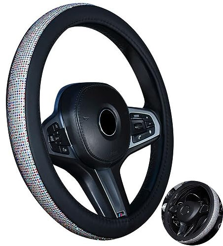 nanologi Lenkradbezug, Lenkradhülle Glitzer mit Bling Strass 38cm/15 Inch Lenkradabdeckung mit Strasssteine Atmungsaktive Universal Anti Rutsch Auto Accessoires - Schwarz