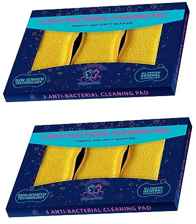 6 Anti-Bacterial Non-Scratch Kitchen Dish Scrubber Sponge, Advanced Microfiber Dual-Sided Dish & Multi-Surface Cleaning Cloth Pads 150 Wash Promise,17x9cm