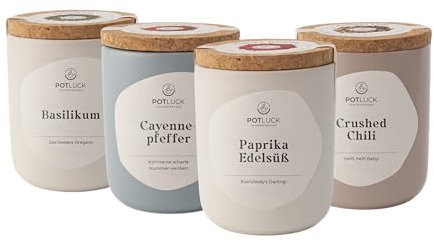 POTLUCK | 4er Starter Set | Gewürzmischung im Keramiktopf | 290 g | Vegan, glutenfrei und mit natürlichen Inhaltsstoffen