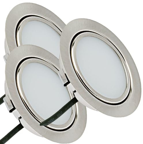 Rolux 3er Set LED Möbeleinbauleuchte Emma 12V 3W Warmweiß 3000K | Ultra flach Ø55mm Einbaustrahler | 180lm | inkl. LED Trafo & 230V Zuleitung | Für Möbel, Schrank, Küche | Einfache Montage, IP20