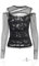 AYAZER Nueva Camiseta de Manga Larga de Malla gótica para Mujer, Cuello simulado, Corte Entallado, Camisa Transparente de Rejilla, Tops de Carnaval de Corte, Tops-Negro-L