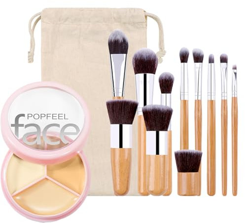 FantasyDay 3 Farben Langanhaltender Hohe Deckkraft Abdeckstift Gesicht Concealer Color Corrector Correcting Full Coverage Concealer Palette Contour Beauty mit Applikator und 11 Stück Makeup Pinsel