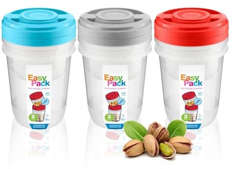 Plastic Storage Box With Lid Food Jars With Round Screw Top Lids Easy Pack Containers Reusable Boxes Microwave And Dishwasher Safe For Kitchen Spices Sweets Canister Pots BPA Free 1L And 500ML (2 Pk)