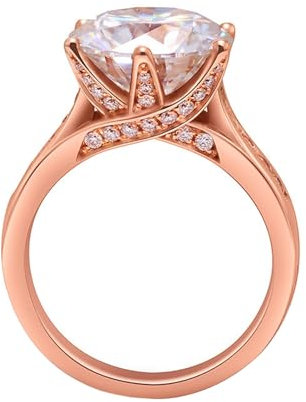 Whoiy 14K Gold Rings for Women, Round Cut Solitaire 5ct Moissanite Engagement Rings Rose Gold Wedding Bands for Her Size X 1/2