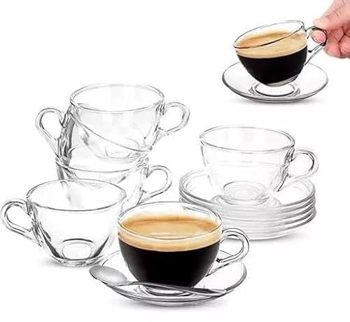 Set of 6 Clear Glass Coffee and Tea Cup Saucers Serving Tableware - Perfect for Cappuccino, Espresso, and Gift