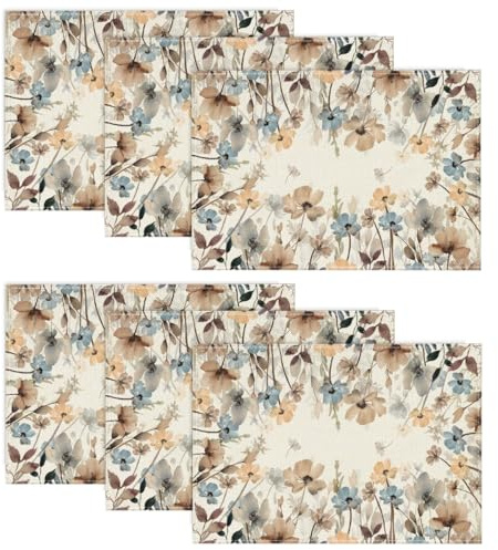 Artoid Mode Tuschemalerei Mohnblumen Blumen Blüte Frühling 6er Set Platzsets, 30x45cm Sommer Bankett Tischsets Platzdeckchen Küche Party Deko