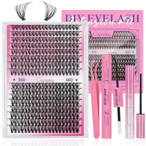 Crislashes Pestañas-Postizas-Kit, Kit Extensiones de Pestañas 320pcs Mix10-18mm, 30D+40D Individuales Pestañas de Manojitos, Pegamento de Pestañas y Removedor de Pestañas Postizas (30D+40D)