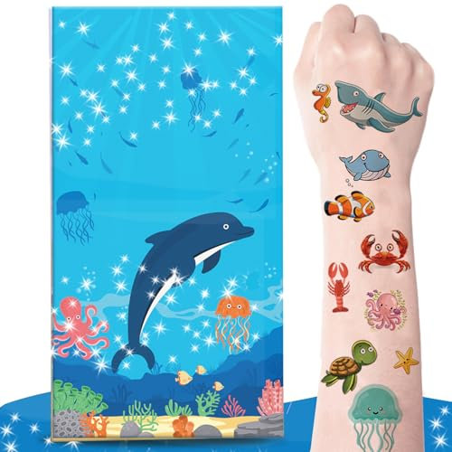 zycBernoi Ozean Tattoo Kinder, 10 Blätter Temporäre Tattoo mit Explosion Geschenkbox, Überraschung für Kinder Tattoos Gastgeschenke, Perfekt für Kindergeburtstag Party Mitgebsel