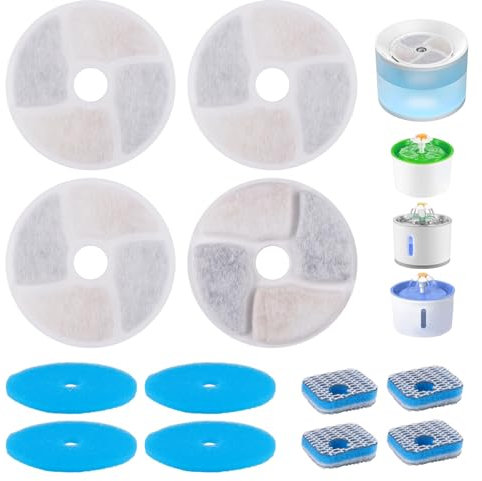 HTTYHT Cat Water Fountain Filter 4Pack Pet Fountain Filter Replacement with Foam Sponge Cat Filter Cartridges Activated Carbon Fountain Filter for WF040 Water Dispenser Fountain