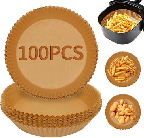 Ciusdkler Round Air Fryer Liners, 100PCS Disposable Air Fryer Paper Liners, Greaseproof, Non-Stick Liners for Air Fryer Baskets (6.5 inch)