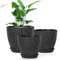 LOMOHOO Plant Pots Set of 3 Pack,Planters for Indoor Plants with Drainage Holes and Removable Base,Decorative Flower Pot for Outdoor Garden Indoor Flowers Plants (Black, 16.5/14.5/12.5)