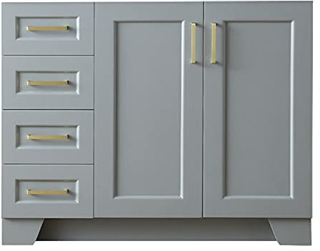 Grey 42 Inches Vanity Bathroom 4 Drawers Left 2 Doors Cabinet Shaker Single Sink Base Bath Wall Faucet Vanities Traditional Kitchen Wood Hardwood 42 W x 21-1/2D x 33-1/2H of Set