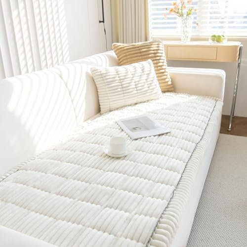 GKXLH Dicke Sofa überzug Waschbar - Neu Weiches Kord Universal Couch überzug 2 3 4 Sitzer, Anti-Rutsch Sofabezug, Gemütlich Sofa Cover Sofa bezug Sofaüberwürfe Möbelschoner für Wohnzimmer (Weiß)