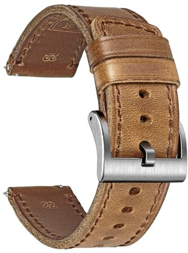 Herrenarmbänder, Weich Horween Leder Uhrenarmband, 22mm Schnellverschluss Vintage Uhrenarmbänder