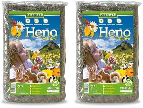 Arquivet Foin multifloral pour Les rongeurs et Les Petits mammifères - 500 GR - Herbe de Rongeur - complément de radental - Lapins, cobayes, Hamsters, écureuils (Lot de 2)