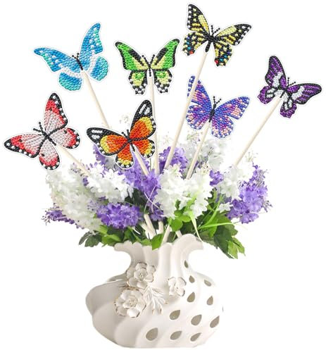 ROYUEXT 8 Stück Diamant Malerei Schmetterling Blumenstecker Set, Schmetterling diamand Malerei Sets Dekoration für Garten innen und außen, Diamant Malerei Handwerk Sets