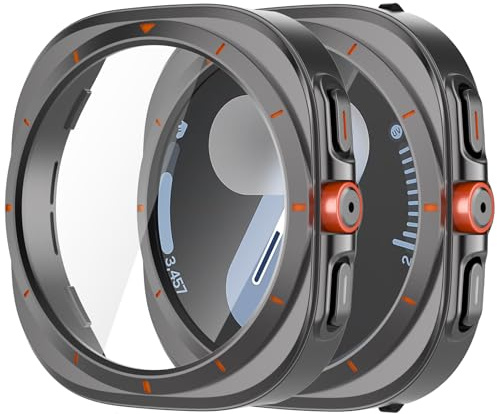 2 Piezas Funda con Protector Pantalla para Samsung Galaxy Watch 7 44mm, con Vidrio Templado Cubierta Completa antiarañazos Funda Protector para Galaxy Watch 7 (Space Grey+Space Grey)