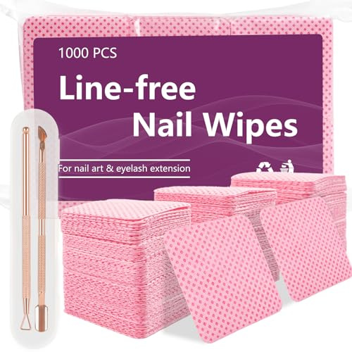 ANGNYA Lint Free Nail Wipes 1000 PCS Nail Polish Remover Wipes For Lash Extensions & Gel Nail With 2 PCS Cuticle Pushers