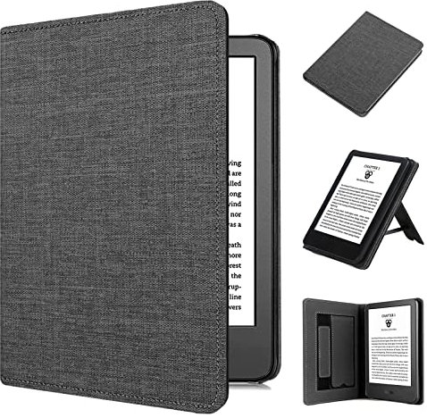 TOKILO Custodia Ebook 2024, in pelle PU di alta qualità, con cinturino da polso per auto wake/sleep, pieghevole, slot per schede, incompatibile con iPad Samsung 6, eReader, grigio