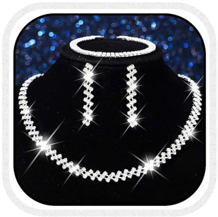 Reaky Strass-Halsketten-Set, silberne Kristall-Halskette, Brautschmuck, Hochzeitsaccessoires für Frauen