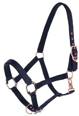 Generisch Halfter Pferd Fancy Pferdehalfter mit roségoldenen Beschlägen - Navy (Shetty)