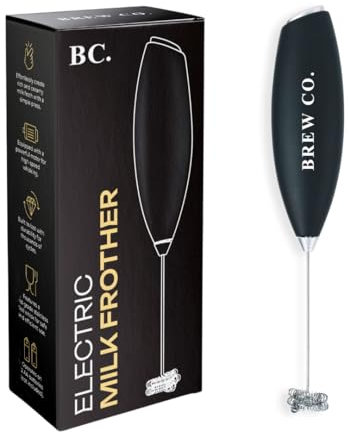 Brew Co. Handheld Milk Frother - Stainless Steel Electric Whisk - Portable Battery-Operated Coffee Frother for Lattes, Matcha, Protein Shakes - Ergonomic, Compact, Easy to Clean (Battery Not Included)