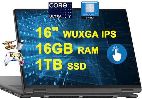 Lenovo Yoga 7 16 2-in-1 AI PC Laptop 16 WUXGA IPS Touch Glossy Intel 12-core Ultra 7 155U 16GB RAM 1TB SSD Backlit Fingerprint Thunderbolt FHD IR Privacy Camera Win11Pro + 3-in-1 Accessories