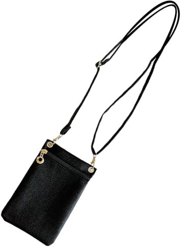 Generisch Handytasche Damen PU Leder Schwarz, Kleine Crossbody Tasche für Handy, Handy Umhängetasche Mini Bag für Mädchen, Schultertasche zum Ausgehen, Einkaufen, Reisen, Spaziergänge(19x12.5cm)