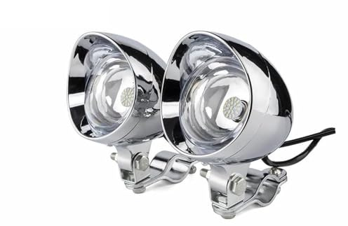 QIFHFBA Faro Anteriore 1 Set di Faretti Fendinebbia A LED Cromati per Moto con Staffa di Montaggio per Tubo di Protezione Roll Bar Morsetto Fanale Anteriore