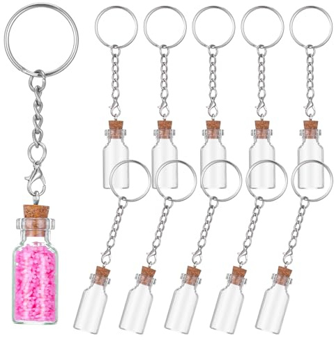 HJZHII 10 mini botellas de cristal de 3 ml con corcho | Tarros de deseos llavero pequeñas botellas de cristal tubos de cristal para manualidades DIY mochila bolsa boda