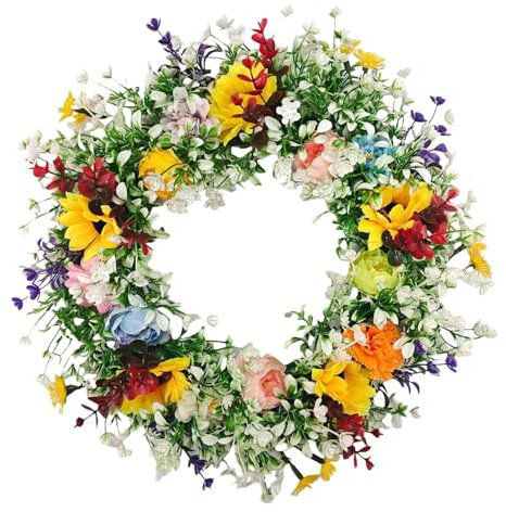 Türkranz Herbstkranz Haustür Sonnenblumen Kranz Ganzjährig Weihnachten Hängen Tür Kranz Modern Türkranz Außen Personalisiert Blumenkranz Deko (Green, 45x45x6cm)