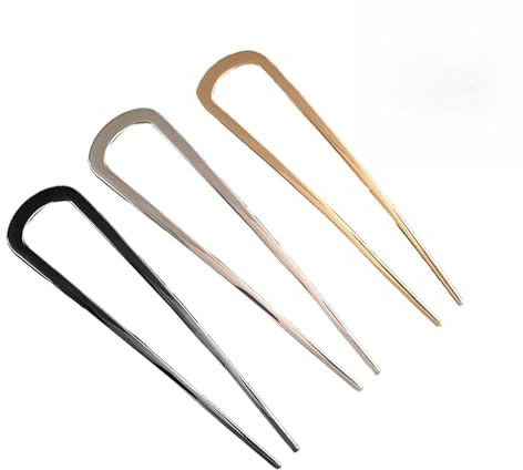 3Pcs Large French Hair Pins, Metal U-Shaped Hair Pins, 14cm/5.5in French Twi-st Fork Hair Pins, Large Updo Hairpin for Women Girls, Updo All Hairstyle Accessories, Gold Silver Black