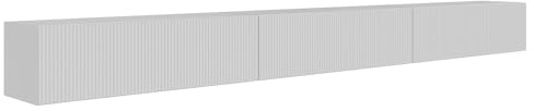 Selsey TV-Lowboard Hängend 300 cm Mattes Weiß 6 Geräumige Fächer Elegante Geprägte Front Laminierter Korpus MDF Front Robust ABS Kanten Für Fernsehzubehör