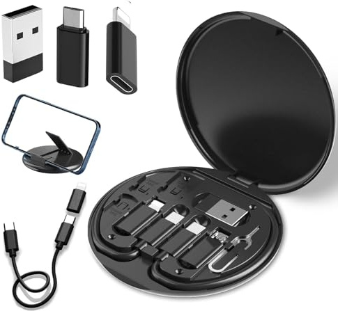 WOW Travel All-in-One 60W Fast Charging Cable Kit with USB-C Adapters Multi Cable Travel Set with SIM Tool Compact Storage Box Phone Stand Type-C to Type-C Cable Micro Adapter Universal Charging Kit