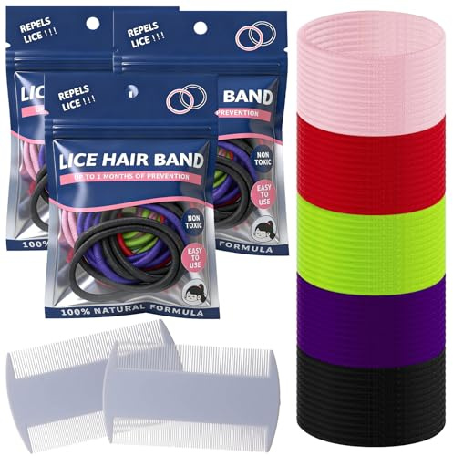 60 PCS Anti Lice Hair Scrunchie, Buntes Anti Läuse Haargummi Mit Läusekamm | 60 Stück Buntes Elastisches, Anti Läuse Laus Haargummi, Ideal für Schule und Reisen