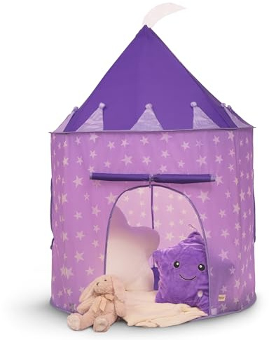 Relsy Tienda de juegos lila para niños, casa de juegos interior/exterior, tienda emergente rosa con estrellas para niños y bebés, patio de juegos/piscina de bolas y juguetes de jardín, diseño rosa con