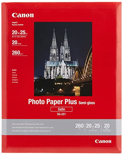 Canon SG-201 Semi-Gloss Photo Paper Plus 20x25cm (20 Sheets) - Satin Finish Paper, Instant-Dry Photos, 260 GSM - Compatible with Canon Inkjet Printers