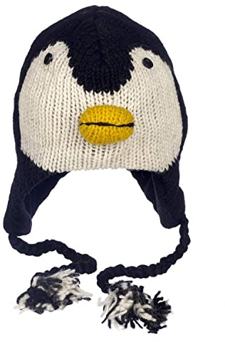 Hand Knitted Woolly Hat | Fun Wool Knit Fleece Lined Animal Hat for Men and Women | One Size Fits All | Wooly Winter Cap with Ear Warmers and Tassels