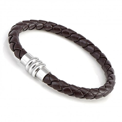 Gemini Armband (braun), Flechtarmband, hochwertiges Leder, Magnetverschluss polierter Edelstahl, edles Design für Boys, Girls, Herren, Damen, Unisex, 19,1 cm (Länge)