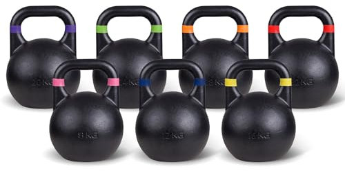 Sport-Thieme Kettlebell Competition | Profi Wettkampf Kugelhantel aus pulverbeschichteten Stahl | In 7 farblich markierten Gewichtsklassen: 8-32 kg | Einheitliche Größe: 21x21x28 cm