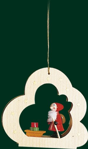 Rudolphs Schatzkiste Christbaumschmuck Wolke Natur mit Nikolaus und Schlitten Höhe= 9cm NEU Weihnachten Baumschmuck Holzschmuck Holz Seiffen Erzgebirge Strauchbehang Dekoration