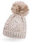 Neverless® gefütterte Damen Strickmütze mit Fell-Bommel und Fleece Futter, Winter-Mütze, Bommelmütze Hellbeige Unisize