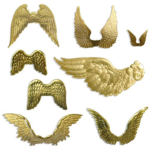 Kunze Engelsflügel Mix Sortiment, 84 Stück, Gold, aus geprägtem Papier