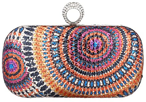 BAIGIO Boho Kettentasche Clutch Damen Bunte Verreisen Bunte Umhängetasche Abendtasche Clutch Tasche Pailletten Handtasche Party Hochzeit (Klein)
