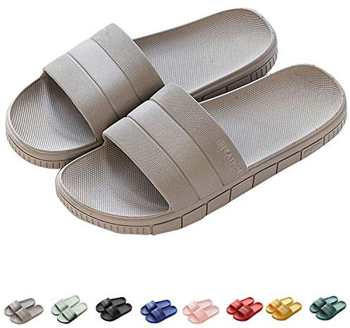 INFLATION Sommer Streifen Hausschuhe Indoor-Haus Anti-Rutsch Dusche Badeschuhe Schlappen Rutschfest Pantoffeln Gartenschuhe Home Slippers Damen Plastik Schuhe Sandaeln- Gr. 38/39 EU Grau