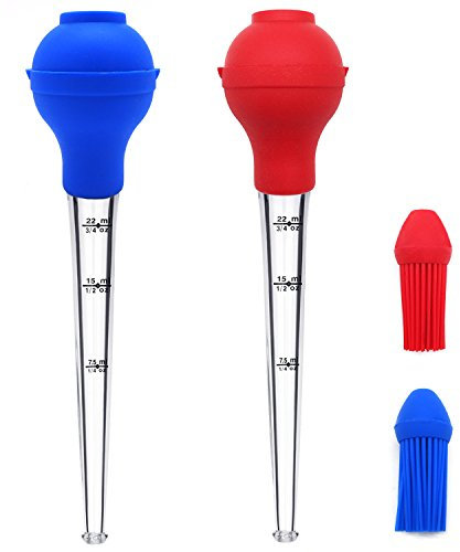 2 Pcs Kaycrown Turkey Baster for Cooking Commerical Grade Quality FDA Silicone Bulb Including Meat arinade Injector Needle with Barbecue Basting Brush And Cleaning Brush For Easy Clean Up, Blue