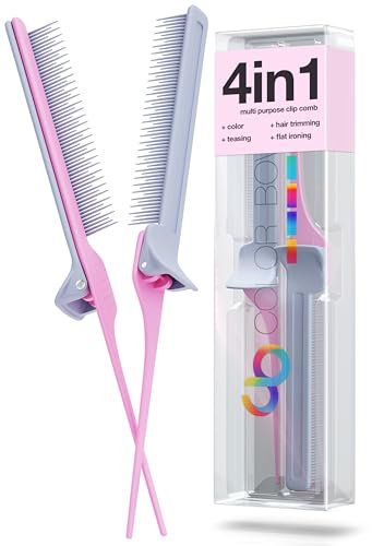 ColorBow Lot de 2 peignes à queue de rat pour coiffeur - Peigne à taquin, peigne à lisser, peigne en fer plat, peigne à lisser, outils de coiffure pour mèches balayage, coupe et coupe ombrée